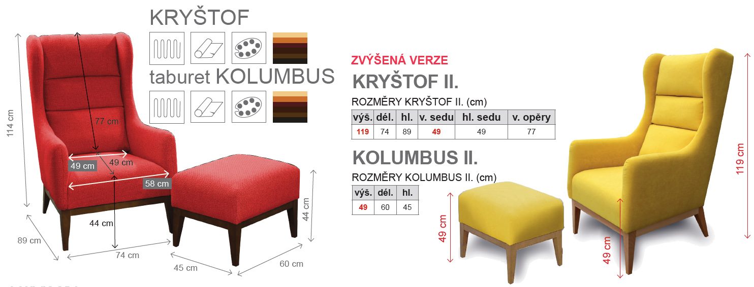 Křeslo KRYŠTOF – varianty a rozměry