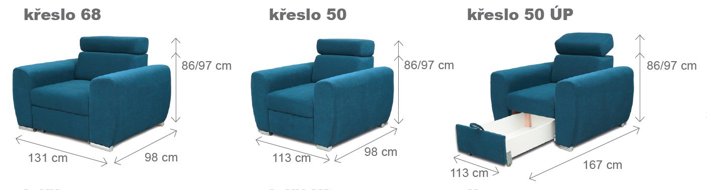 Křeslo NATALI 68 – varianty a rozměry
