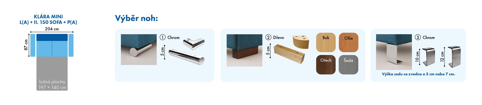 Pohovka KLÁRA SOFA – varianty a rozměry